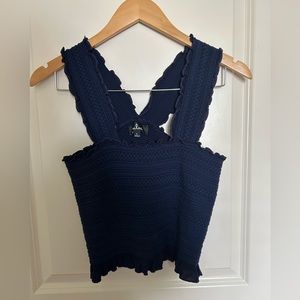 Lulu’s Size Large Navy Blue Textured Ruffle Crop